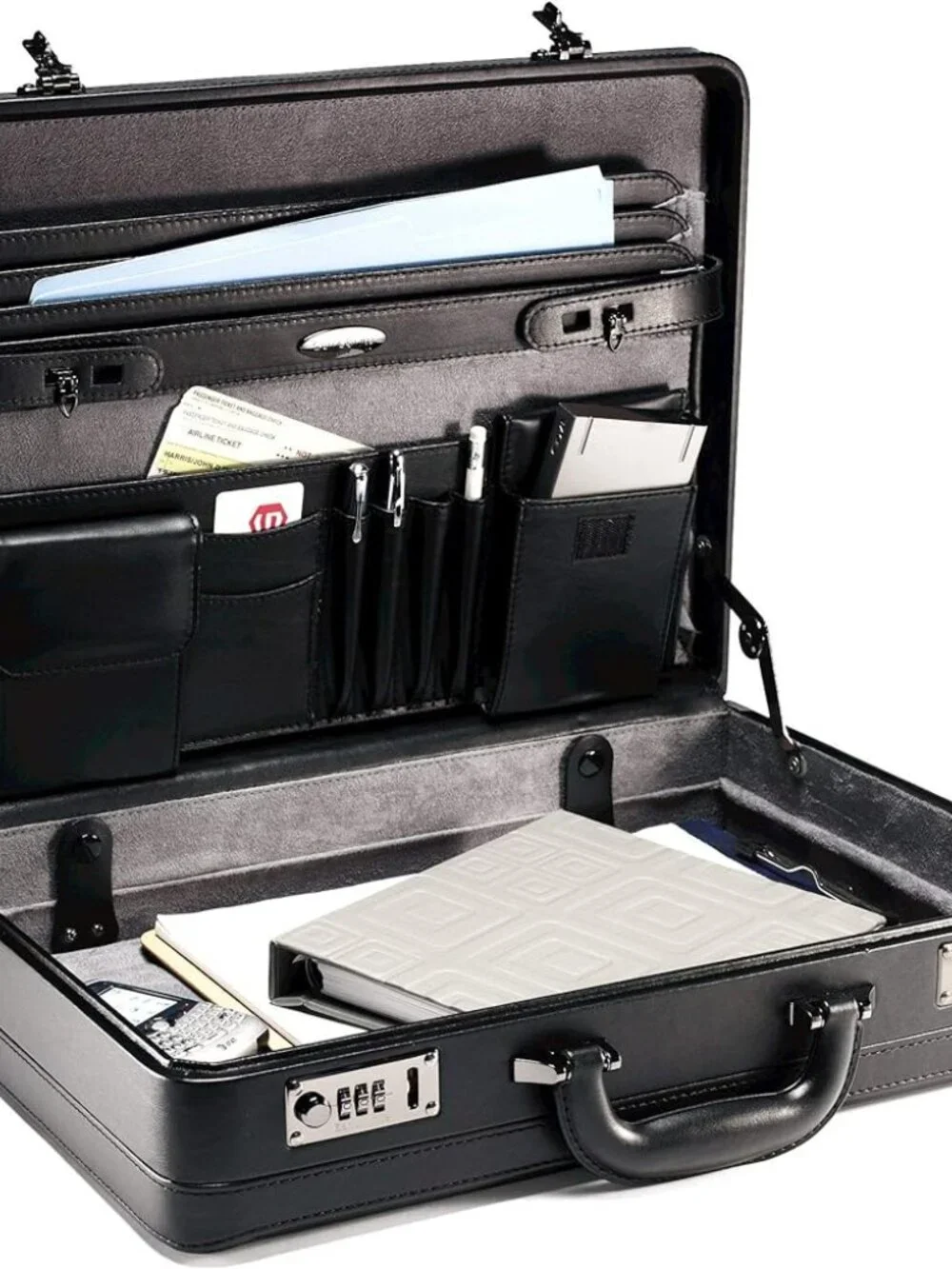 Samsonite Expandable Leather Attache Briefcase Black NIB Combination Locks